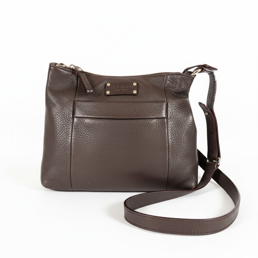 Kate Spade Dark BROWN LEATHER MESSENGER BAG PURSE Hudson Shoulder